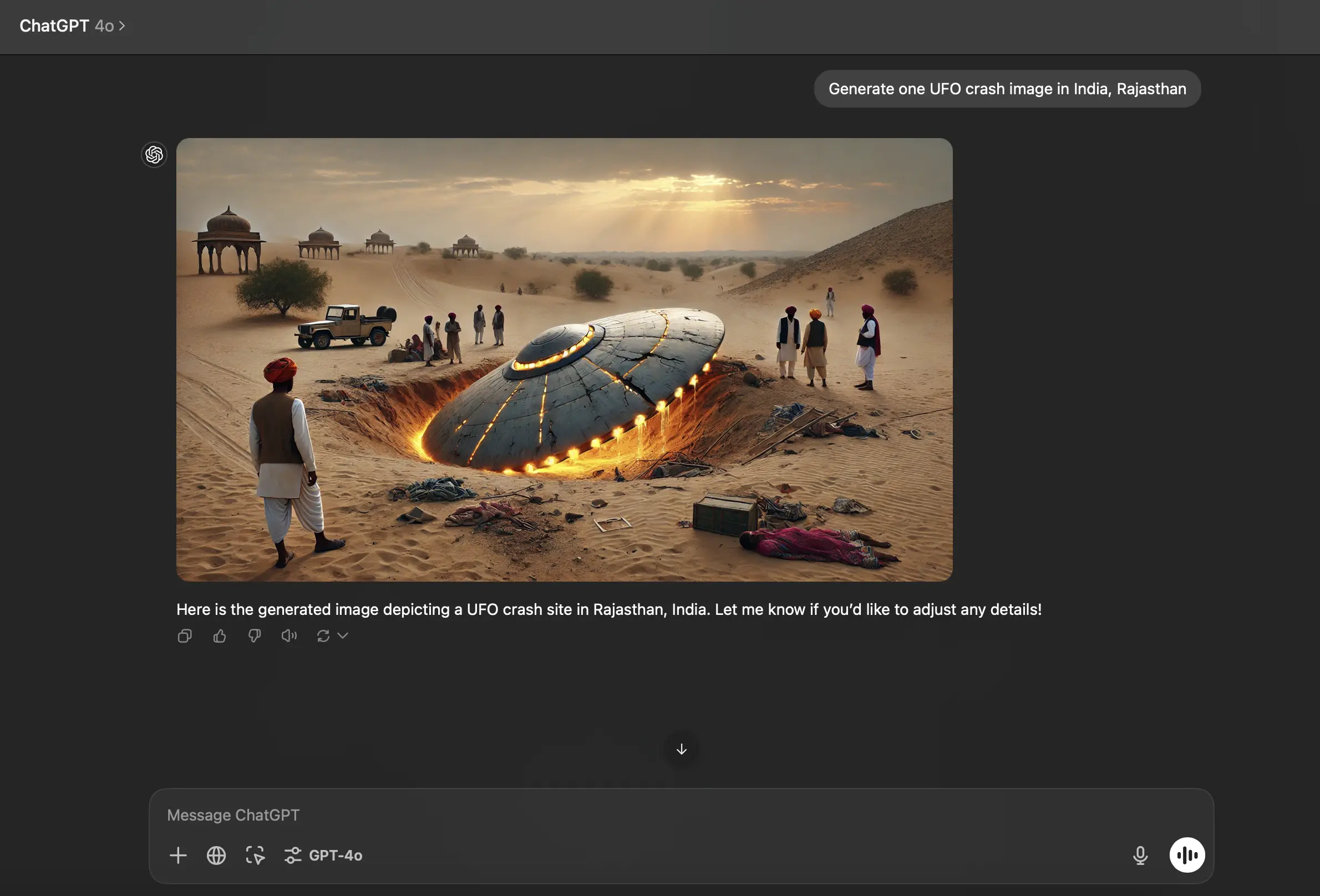 AI generated image UFO crash in Rajasthan